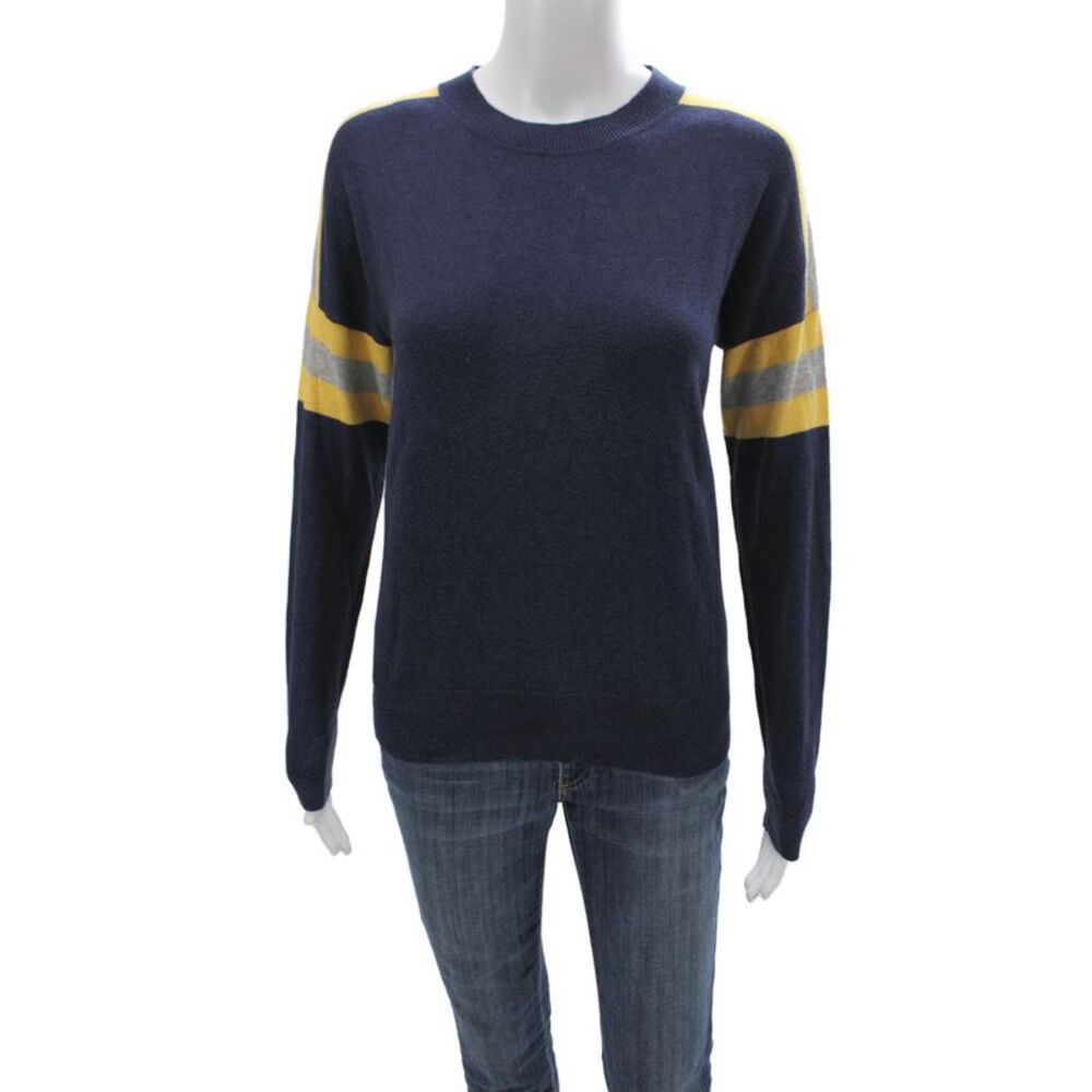 27 Miles Women Cashmere Striped Pullover Sweater Blue Crew Neck Size S